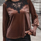 Lace Detail Round Neck Smocked Flounce Sleeve Blouse