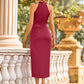 Halter Neck Sleeveless Slit Ruched Dress