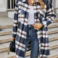 Plaid Button Up Collared Neck Coat with Pockets