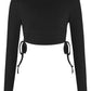 Drawstring Round Neck Long Sleeve Top