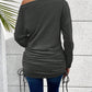 Ruched Single Shoulder Long Sleeve T-Shirt