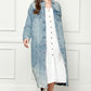 Veveret Full Size Distressed Raw Hem Pearl Detail Button Up Jacket