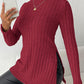 Ribbed Turtleneck Long Sleeve Slit T-Shirt