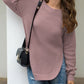 Slit Round Neck Long Sleeve Sweater