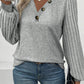 Decorative Button V-Neck Lantern Sleeve Blouse