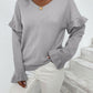 Ruffled V-Neck Dropped Shoulder Sweater