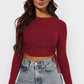 Drawstring Round Neck Long Sleeve Top