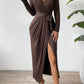 Tied Slit Long Sleeve Wrap Dress