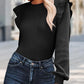 Ribbed Ruffled Round Neck Long Sleeve Knit-Top