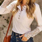 Lace Detail Half Button Long Sleve Knit Top