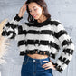 Striped Fringe Round Neck Sweater