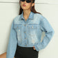 Distressed Button Up Denim Jacket with Pockets