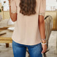 Ruched Mock Neck Short Sleeve Blouse