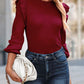 Ribbed Ruffled Round Neck Long Sleeve Knit-Top