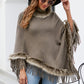 Faux Fur Trim Fringed Poncho