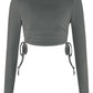 Drawstring Round Neck Long Sleeve Top