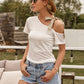 Tied Asymmetrical Neck Cold Shoulder T-Shirt