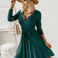 Surplice Neck Tie Front Pleated Sweater Dress