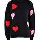 Heart Round Neck Droppped Shoulder Sweater