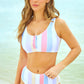 Scoop Neck Button-Down Color Block Swim Set