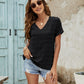 Swiss Dot V-Neck Short Sleeve Blouse