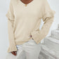 Ruffled V-Neck Dropped Shoulder Sweater