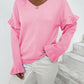 Ruffled V-Neck Dropped Shoulder Sweater