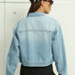 Distressed Button Up Denim Jacket with Pockets