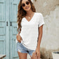 Swiss Dot V-Neck Short Sleeve Blouse