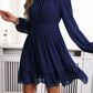 Frill Ruched Mock Neck Balloon Sleeve Dress