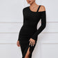 Ribbed Ruched Drawstring Wrap Dress