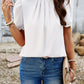 Ruched Mock Neck Short Sleeve Blouse