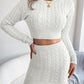 Cable-Knit Round Neck Top and Skirt Sweater Set