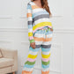 Striped Round Neck Long Sleeve Top and Drawstring Pants Lounge Set