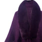 Fringe Detail Long Sleeve Ribbed Poncho