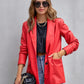 Faux Leather Button Up Long Sleeve Blazer