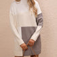 Color Block Mock Neck Dropped Shoulder Sweater Dress