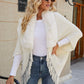 Fringe Detail Long Sleeve Ribbed Poncho