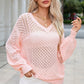 Openwork V-Neck Sweater