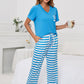 V-Neck Short Sleeve T-Shirt and Striped Pants Lounge Set