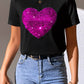 Heart Sequin Round Neck Short Sleeve T-Shirt