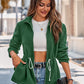 Drawstring Waist Zip-Up Fleece Jacket