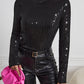 Sequin Turtleneck Long Sleeve Blouses