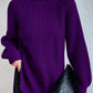 Full Size Turtleneck Rib-Knit Slit Sweater