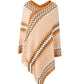 Fringe Hem Striped Cape Sleeve Poncho