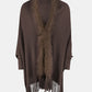 Fringe Open Front Long Sleeve Poncho