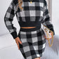 Plaid Round Neck Top and Skirt Sweater Set