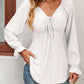 Tie Front V-Neck Puff Sleeve Blouse