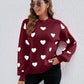 Heart Round Neck Dropped Shoulder Sweater