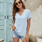 Swiss Dot V-Neck Short Sleeve Blouse